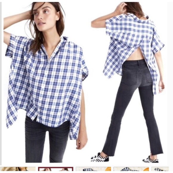 New Madewell central open-back shirt in linus plaid item g7371 size: xs - Picture 1 of 3